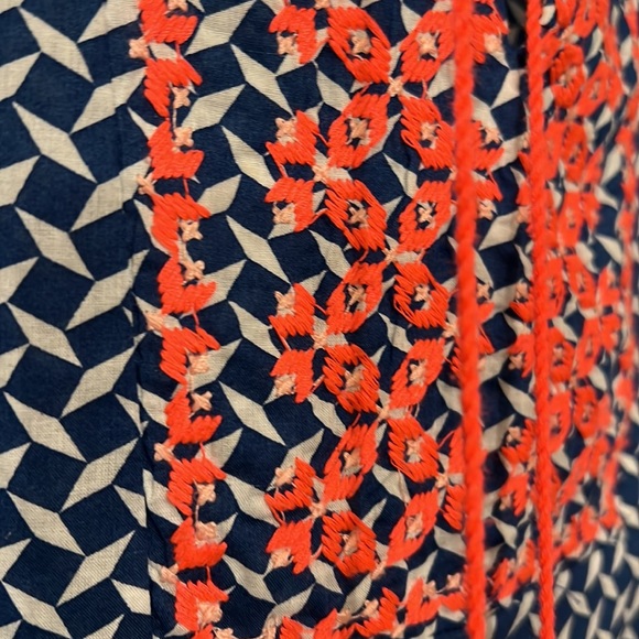 J Crew factory.  Very lightly worn top. Blue, white and dark pink. Tassels - Picture 2 of 7